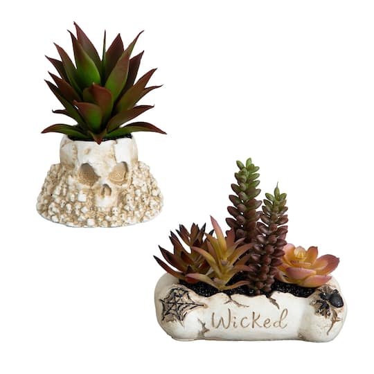 5" Artificial Halloween Succulent Garden in Haunted Planters Set